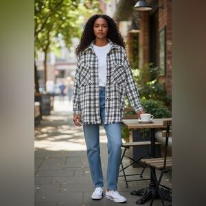 Stylish Black and White Plaid Women's Utility Shacket
